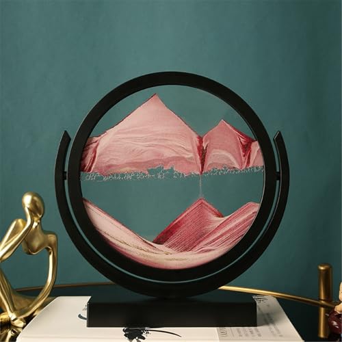 KANLVU Sandbilder Sandscape 3D Flüssige Bewegung Dynamischer Schreibtisch 360° Drehbar Fließende Sandmalerei Für Büro Meditation Stressabbau(Pink,8IN_Black Frame) von KANLVU