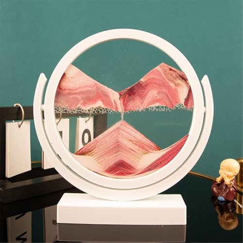 KANLVU Sandbilder Sandscape 3D Flüssige Bewegung Dynamischer Schreibtisch 360° Drehbar Fließende Sandmalerei Für Büro Meditation Stressabbau(Pink,8IN_White Frame) von KANLVU