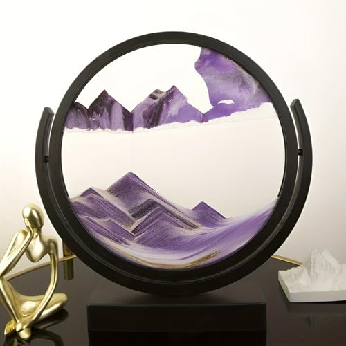 KANLVU Sandbilder Sandscape 3D Flüssige Bewegung Dynamischer Schreibtisch 360° Drehbar Fließende Sandmalerei Für Büro Meditation Stressabbau(Purple,8IN_Black Frame) von KANLVU