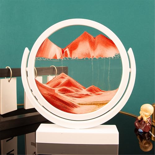 KANLVU Sandbilder Sandscape 3D Flüssige Bewegung Dynamischer Schreibtisch 360° Drehbar Fließende Sandmalerei Für Büro Meditation Stressabbau(Red,8IN_White Frame) von KANLVU