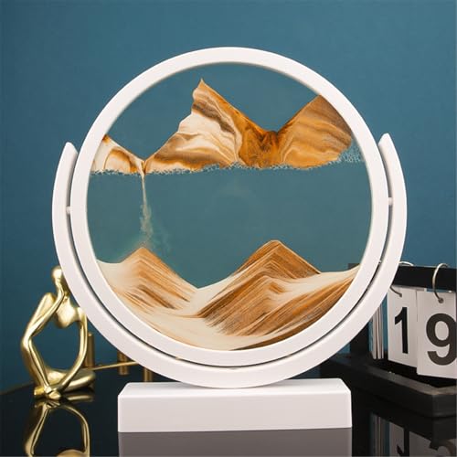 KANLVU Sandbilder Sandscape 3D Flüssige Bewegung Dynamischer Schreibtisch 360° Drehbar Fließende Sandmalerei Für Büro Meditation Stressabbau(Yellow,8IN_White Frame) von KANLVU