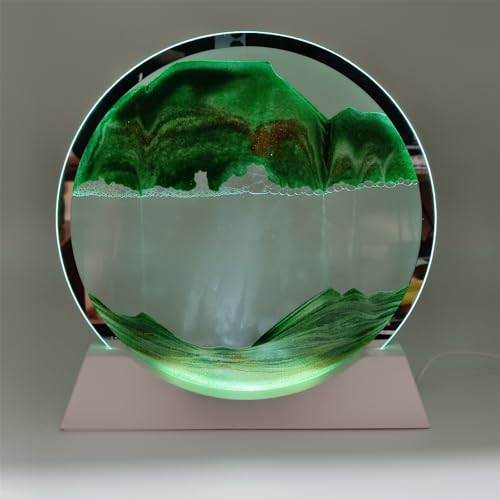 KANLVU Sandbilder Schreibtischlampe Sanduhr Tiefsee Sandscape Flüssige Bewegung Zuhause Schreibtisch Wohnzimmer Eingangsbereich Fließende Sandmalerei(GrüN,17.5CM) von KANLVU