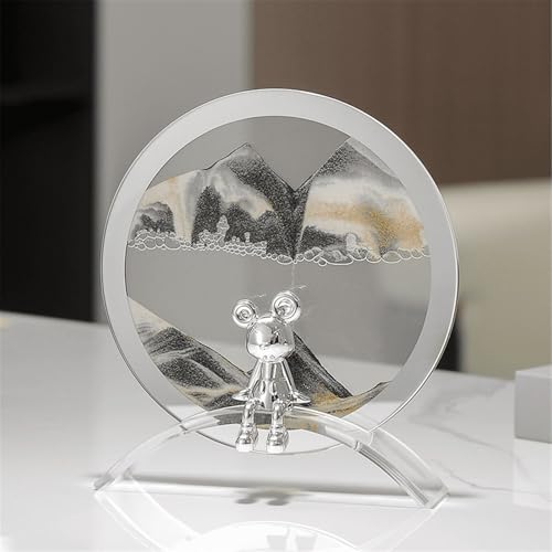 KANLVU Sandscape Flüssige Bewegung Sanduhr Sandbilder Runder Glasrahmen-Display Angstbewältigung Fokussierungshilfe Fließende Sandmalerei Schreibtischaccessoire(Schwarz) von KANLVU