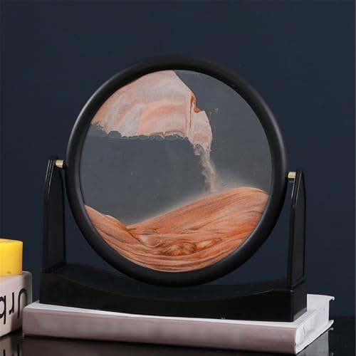 KANLVU Therapeutische Sandbilder Flüssige Bewegung 3D-Sandscape Wasserfall Fließende Sandmalerei 360°-Drehung Rund Beruhigende Bewegung Bewegende Sandkunst(Gelb,Black Frame) von KANLVU