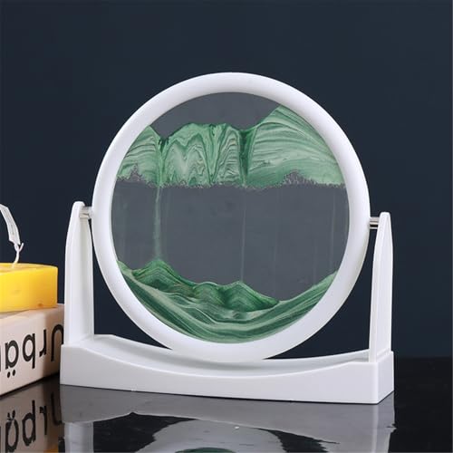 KANLVU Therapeutische Sandbilder Flüssige Bewegung 3D-Sandscape Wasserfall Fließende Sandmalerei 360°-Drehung Rund Beruhigende Bewegung Bewegende Sandkunst(GrüN,White Frame) von KANLVU