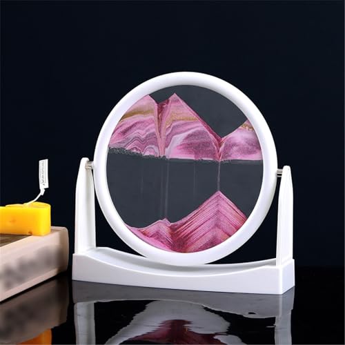 KANLVU Therapeutische Sandbilder Flüssige Bewegung 3D-Sandscape Wasserfall Fließende Sandmalerei 360°-Drehung Rund Beruhigende Bewegung Bewegende Sandkunst(Pink,White Frame) von KANLVU