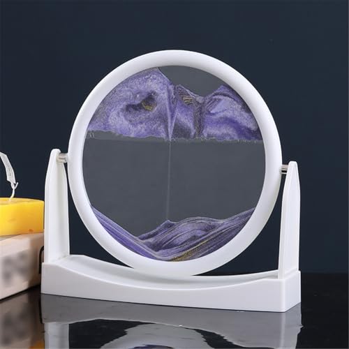 KANLVU Therapeutische Sandbilder Flüssige Bewegung 3D-Sandscape Wasserfall Fließende Sandmalerei 360°-Drehung Rund Beruhigende Bewegung Bewegende Sandkunst(Purple,White Frame) von KANLVU