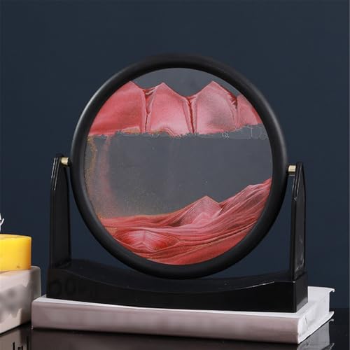 KANLVU Therapeutische Sandbilder Flüssige Bewegung 3D-Sandscape Wasserfall Fließende Sandmalerei 360°-Drehung Rund Beruhigende Bewegung Bewegende Sandkunst(Rot,Black Frame) von KANLVU