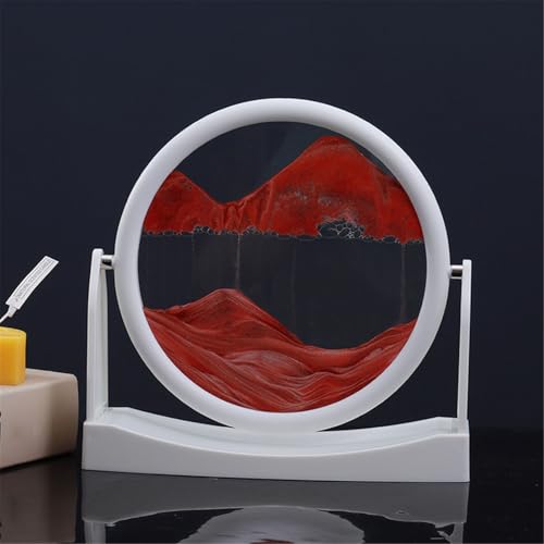 KANLVU Therapeutische Sandbilder Flüssige Bewegung 3D-Sandscape Wasserfall Fließende Sandmalerei 360°-Drehung Rund Beruhigende Bewegung Bewegende Sandkunst(Rot,White Frame) von KANLVU