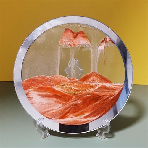 KANLVU Wüste Sandscape Oase Sandbilder Flüssige Bewegung Display Runder Glasrahmen Beruhigende Bewegung Fließende Sandmalerei Zuhause Büro Schreibtischdekoration(Gelb) von KANLVU