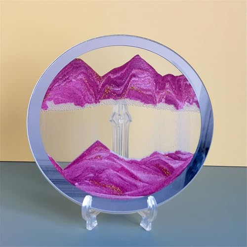 KANLVU Wüste Sandscape Oase Sandbilder Flüssige Bewegung Display Runder Glasrahmen Beruhigende Bewegung Fließende Sandmalerei Zuhause Büro Schreibtischdekoration(Pink) von KANLVU