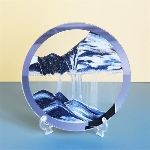 KANLVU Wüste Sandscape Oase Sandbilder Flüssige Bewegung Display Runder Glasrahmen Beruhigende Bewegung Fließende Sandmalerei Zuhause Büro Schreibtischdekoration(Schwarz) von KANLVU