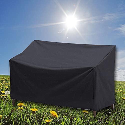 Gartenbank Abdckung 2 Sitzer, Wasserdicht Winddicht UV-Beständiges Bankabdeckung Schutzhülle für Bank Gartenmöbel, Oxford Gewebe Reißfest Gartenbank Abdeckhaube Abdeckplane - Schwarz (134x66x89/63cm) von KANOSON