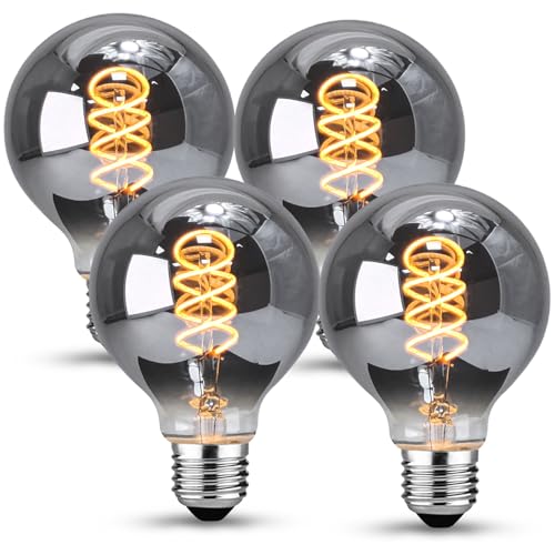 Edison Vintage Glühbirne E27, E27 LED Vintage Dimmbar 4W Retro Glühbirne LED Filament Lampe Warmweiß Ideal für Nostalgie und Retro Beleuchtung im Haus Café Bar,Rauchgrau Glas- 4 Stück (G80YHS) von KANQIAO