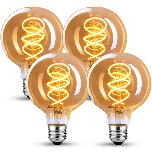 KANQIAO Edison Vintage Glühbirne E27, E27 LED Vintage Dimmbar G80 4W Retro Glühbirne LED Filament Lampe Warmweiß Ideal für Nostalgie und Retro Beleuchtung im Haus Café Bar - 4 Stück (HPS) von KANQIAO