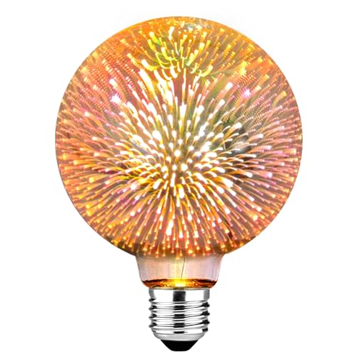 KANQIAO Edison Vintage Glühbirne E27, E27 LED Vintage mit 3D Feuerwerk-Effekt Glasgehäuse 3W Retro LED Lampe Dekorative Glühbirne Ideal für Wohnräumen, Restaurants,Weihnachten und Hochzeiten von KANQIAO