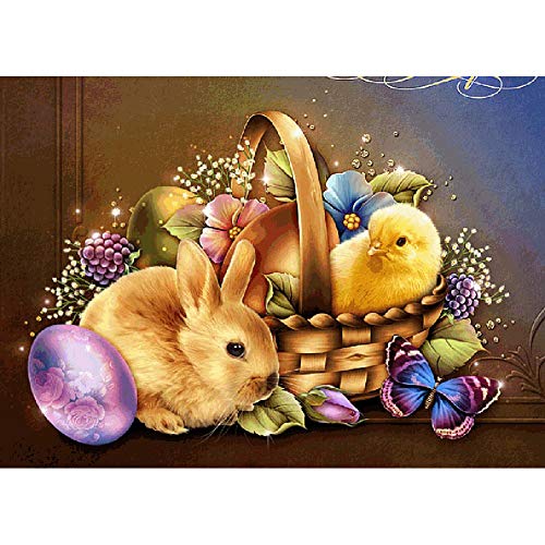 KANUBI 5D Diamantmalerei, Ostern Volldiamant DIY Strassmalerei, DIY Diamantmalerei, Ostern Thema Dekoration Hase und Küken Volldiamant 5D Rubik's Würfel runder Diamant 40 * 30 cm (A) von KANUBI