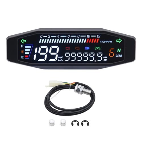 KAOLALI Upgraded Universal Motorrad Tachometer, Wasserdicht Digital Tachometer 12000 RPM für Motorrad Ölanzeige Dual Odometer Tachoanzeige von KAOLALI