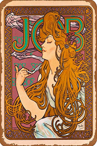 KAOQUANYA Blechschild Job Zigaretten Frau Französischer Jugendstil Frankreich Vintage Werbung Kunstdruck Retro Wand Metall Poster 20,3 x 30,5 cm von KAOQUANYA