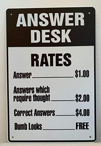 Kreatives Blechschild mit Aufschrift "Answer Desk Rates" lustiges Metallschild, Retro-Wanddekoration, 20,3 x 30,5 cm Kreatives Blechschild mit Aufschrift "Answer Desk Rates" lustiges Metallschild, Retro-Wanddekoration, 20,3 x 30,5 cm von KAOQUANYA