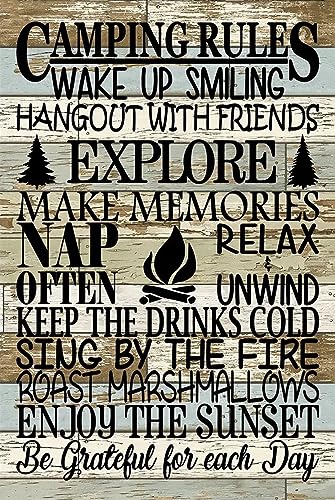 Lustiges Metall-Blechschild mit Aufschrift "Camping Rules", Wanddekoration, Bauernhaus, rustikale Campingschilder mit Sprüchen für Zuhause, Camper, Raumdekoration, Geschenke, 20,3 x 30,5 cm Lustiges Metall-Blechschild mit Aufschrift "Camping Rules", Wanddekoration, Bauernhaus, rustikale Campingschilder mit Sprüchen für Zuhause, Camper, Raumdekoration, Geschenke, 20,3 x 30,5 cm von KAOQUANYA