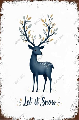 Retro-Metall-Blechschild Hirsch Let It Snow Metall-Blechschild Aluminium-Metallschild Wandbehang Heimdekoration 20,3 x 30,5 cm von KAOQUANYA
