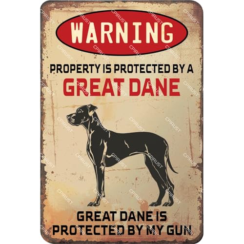 Warnschild "Property Is Protected by A Great Dane Dog", Vintage-Metallschild, Blechschild, Warnhund für Haus, Garten, Hof, Garage, Straße, Wanddekoration, 20,3 x 30,5 cm Warnschild "Property Is Protected by A Great Dane Dog", Vintage-Metallschild, Blechschild, Warnhund für Haus, Garten, Hof, Garage, Straße, Wanddekoration, 20,3 x 30,5 cm von KAOQUANYA