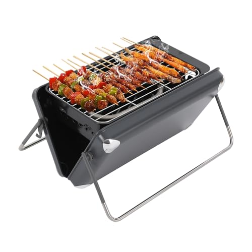 2-in-1 Tragbarer Gefaltet Campingkocher Tischgrill BBQ-Grill mit Holzkohlebehälter Gasventil und Gasbrenner für Camping, Grillabende, Partys 35.8x21.1cm von KAPIPALA