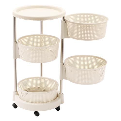 4-Stöckiger Rotierender Küchen-Gemüsekorb Universall Multifunktionales Regal Küchenrollwagen 360° Drehbares Obstkorb Obst Gemüse Kartoffeln Aufbewahrungsregal für Küche Badezimmer Kinderzimmer (Khaki) von KAPIPALA