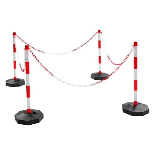 4 Stück Absperrpfosten Kettenpfosten zum Befüllen mit Sand und Wasser mit 4 Absperrketten von 140cm Kunststoff Absperrung Sperrpfosten für Außenbereich Straßenabsperrungen Baustellen 28.5x85cm von KAPIPALA
