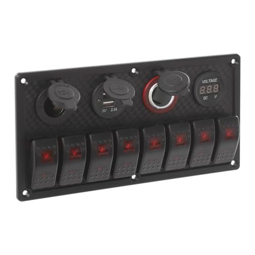 8x Wasserdichtes Schalterpanel 12V 24V mit Voltmeter & Dual-USB, IP65 Kippschalter Panel für Boote, Yachten, Wohnmobile – Schwarz von KAPIPALA
