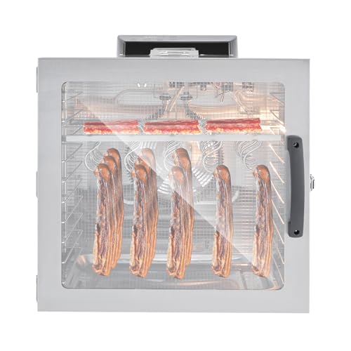 Edelstahl Dörrautomat Haushaltsspeck-Dörrgerät 1000W mit 20 Haken und Timer-Funktion LED-Kontrolle 30ºC bis 90ºC für Trocknen von Gemüse Obst Dörrfleisch Fleisch Schalen Edelstahl-Dörrtabletts von KAPIPALA