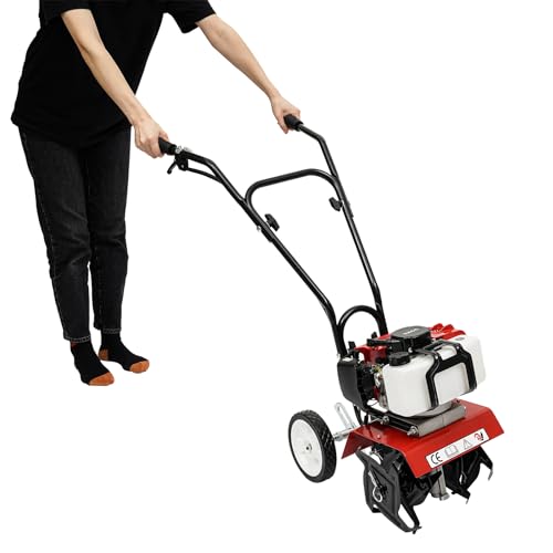 Gartenfräse Benzin Kompakte Gartenfräse 2-Takt-Motor Einzylinder 52CC Benzin Motorhacke Gartenfräse zum Pflügen Ackern Furchen ziehen Mini-Kultivator 1.9kW Bodenhacke Benzin Motorhacke Gartenfräse von KAPIPALA