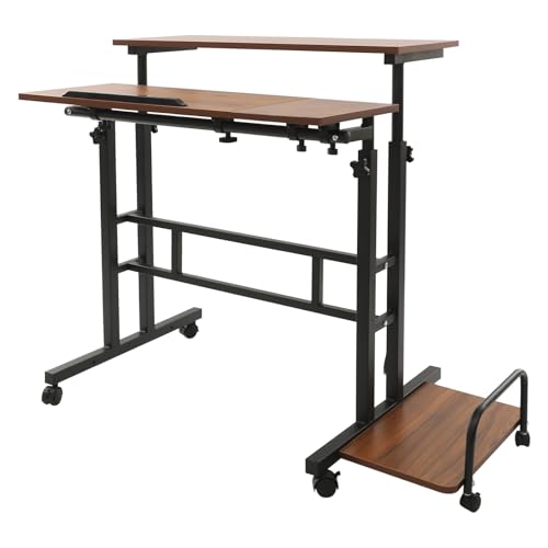 Höhenverstellbarer Schreibtisch auf Rollen – PC Tisch mit Kippfunktion, Tragkraft 20kg, Mobile Arbeitsplatte für Homeoffice/Büro, Moderner Laptop Tisch höhenverstellbar (Walnuss/Schwarz, 74x54x115cm) von KAPIPALA