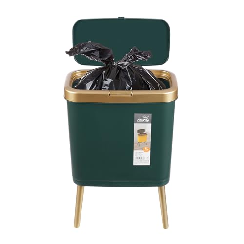 KAPIPALA 15L Mülleimer Küche mit Verschließbaren Deckels und 4 Beine Wasserdicht Küche Restabfall Recycling Mülltonne für Küchen, Schlafzimmern, Badezimmern 33.2x19.6x48.5cm von KAPIPALA