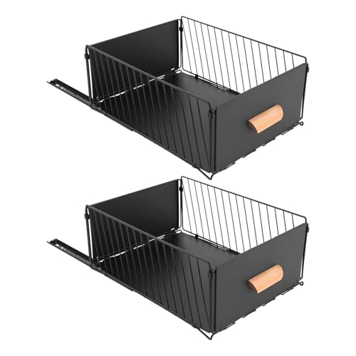 KAPIPALA 2er-Set Teleskopschublade Küche – Ausziehbare Schubladen Organizer aus Metall & Holz, 40–60×30×17 cm (15.75–23.62 Zoll), Schubladenauszug mit Dämpfung, Max. 25 kg – Schwarz, Modern von KAPIPALA