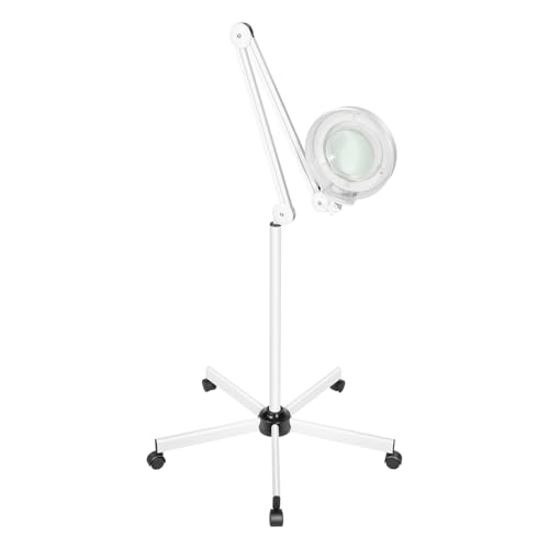 8 Dioptrien LED Lupenlampe Stehlampe mit 5 Raddrehsockel und Arm Standlupe 120 LED 24W Lupenlampe Kosmetiklampe für Kosmetikerinnen Stickerinnen Zahnärzte Nageltechniker von KAPIPALA