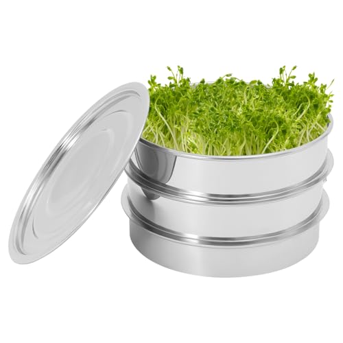 Edelstahl Keimautomat Keimsprossenbox Set 2-Tier Germination Tray Stapelbare mit Metall Verschlüsseltem Netz Runde Samen-Keimschalen für Samen und Bohnen Sprossenpflanzung 20cm von KAPIPALA