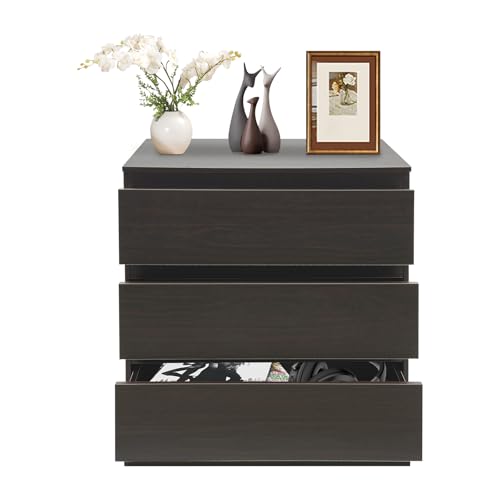 KAPIPALA Nachttisch mit 3 Schubladen, Kleiner Schrank Kommode aus Kunstholz in Schwarz-Walnuss Optik – Stilerichter Nachtschrank für Schlafzimmer, Wohnzimmer & Büro 60x41x69 cm von KAPIPALA