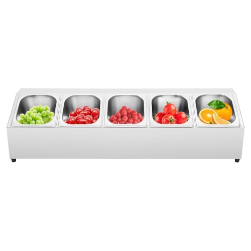 KAPIPALA Pizza Zutatenbehälter Beilagenbehälter 5x2L Edelstahl Zutatenbehälter-Pizza Behälter mit 5 Passenden Deckeln Gastro Zutatenbehälter Pizza Zubehör 86x22.5x22cm von KAPIPALA