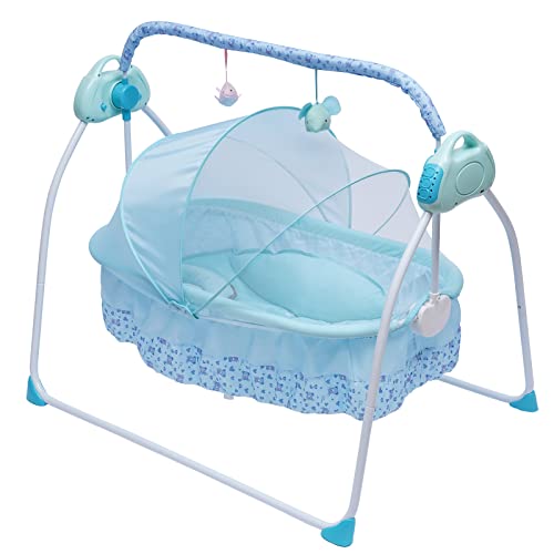 KAPIPALA Tragbar Zusammenklappbares Elektrische Wiege 5 Geschwindigkeiten Einstellbar 2 Kontrollmethoden mit Liedern und Bluetooth & USB-Verbindungsfunktionen, Timing-Funktion Babywiege 100x75x86cm von KAPIPALA