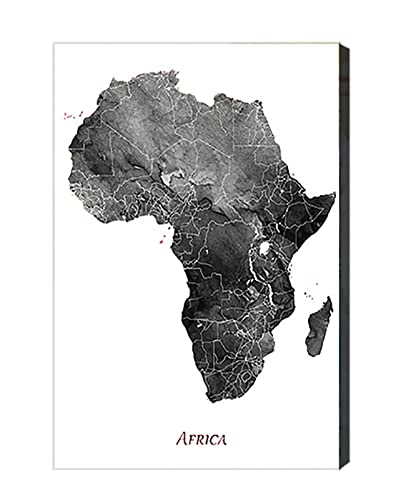 KAPOHU Afrika Karte Poster und Drucke Aquarell Karte Reise Wandkunst Leinwand Gemälde Grau Schwarz Weiß Bild für Wohnzimmer Wohnkultur(30x40cm Mit rahmen) von KAPOHU