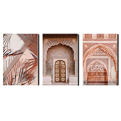 KAPOHU Islamische muslimische Religion Leinwand Gemälde Pflanze Blätter Wand Kunstdruck Marokko Tür Architektur Bild Vintage Poster Home Decor(40x60cmx3 Mit rahmen) von KAPOHU