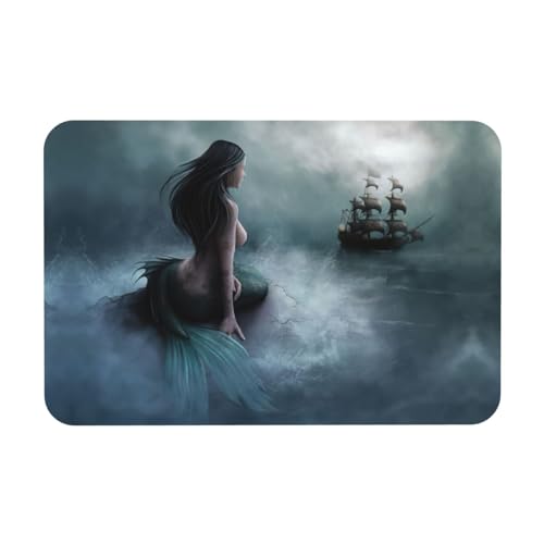 Abtropfmatte mit Meerjungfrau-Mädchen und Segeln auf See, Piratenschiff, bedruckt, Kieselgur, saugfähige Matte, passt zu jeder Theke, vielseitig einsetzbar für Zuhause von KAPPTYY