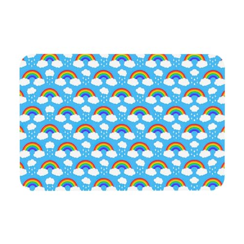 Abtropfmatte mit Regenbogen-Wolken-Regentropfen-Druck, Kieselgur, saugfähige Matte, passt zu jeder Theke, vielseitig einsetzbar für Zuhause von KAPPTYY