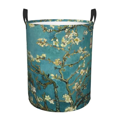 Bedruckter runder Wäschekorb mit Mandelblüten – stehendes Design, funktioniert in Bad und Schrank von KAPPTYY