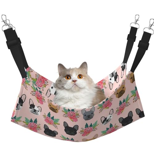 KAPPTYY Hängematte, französische Bulldogge und Blumen, mit verstellbaren Riemen und Metallhaken, doppelseitiges Bett von KAPPTYY