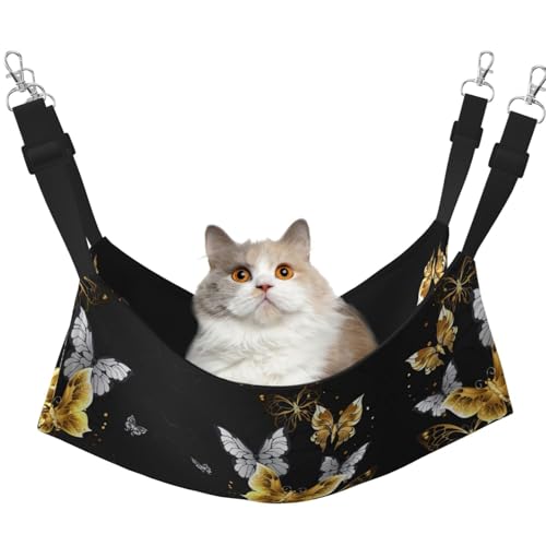 KAPPTYY Hängematte, mit verstellbaren Riemen und Metallhaken, doppelseitig, goldfarben / Weiß mit Schmetterlingen, Schwarz KAPPTYY Hängematte, mit verstellbaren Riemen und Metallhaken, doppelseitig, goldfarben / Weiß mit Schmetterlingen, Schwarz von KAPPTYY
