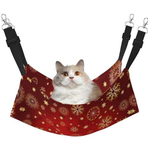 KAPPTYY Haustier-Hängematte mit rotem Hintergrund, goldener Schnee, mit verstellbaren Riemen und Metallhaken, doppelseitiges Bett KAPPTYY Haustier-Hängematte mit rotem Hintergrund, goldener Schnee, mit verstellbaren Riemen und Metallhaken, doppelseitiges Bett von KAPPTYY