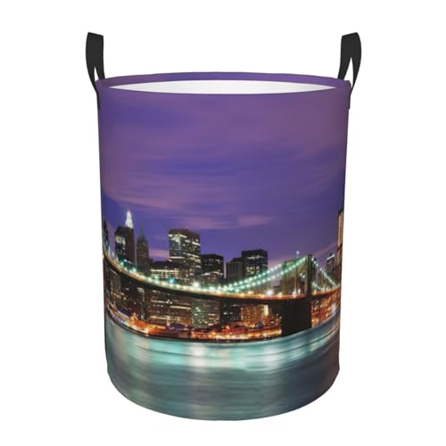 New York Night Printing Personalisierter runder Wäschekorb für schmutzige Kleidung, stehendes Design, funktioniert in Badezimmer und Schrank von KAPPTYY